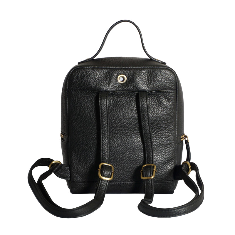 'ELLA' Black Pebble Grain Mini Real Leather Backpack for Women