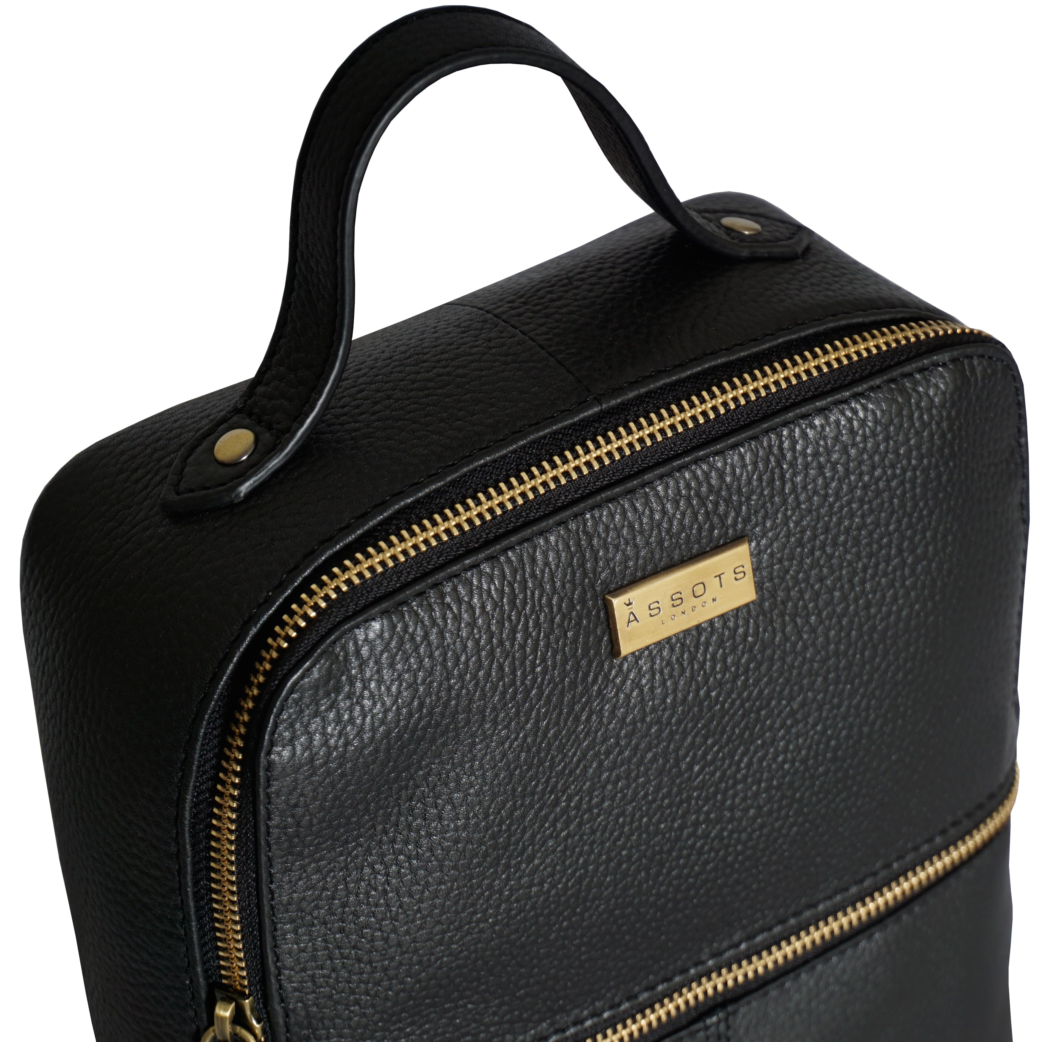 'ELLA' Black Pebble Grain Mini Real Leather Backpack for Women