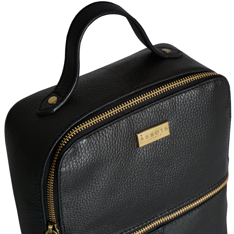 'ELLA' Black Pebble Grain Mini Real Leather Backpack for Women