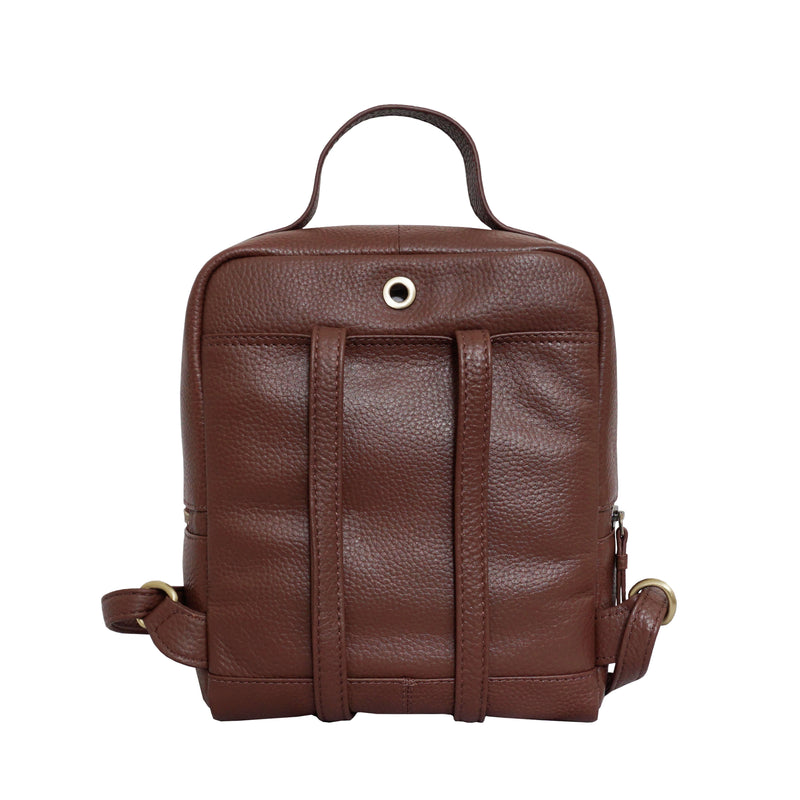 'ELLA' Tan Pebble Grain Mini Real Leather Backpack for Women