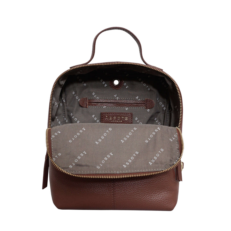 'ELLA' Tan Pebble Grain Mini Real Leather Backpack for Women