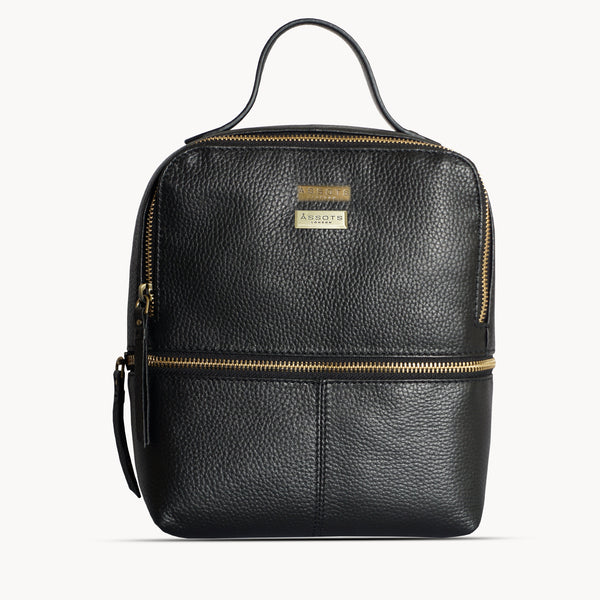 'ELLA' Black Pebble Grain Mini Real Leather Backpack for Women