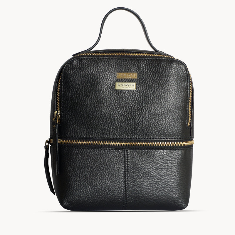 'ELLA' Black Pebble Grain Mini Real Leather Backpack for Women