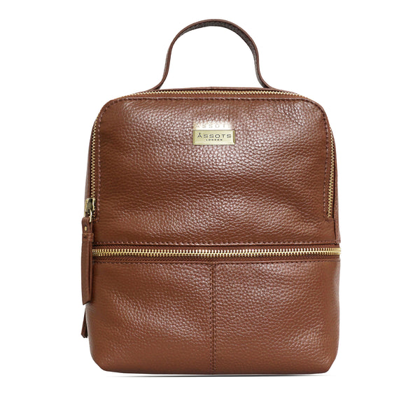 'ELLA' Tan Pebble Grain Mini Real Leather Backpack for Women