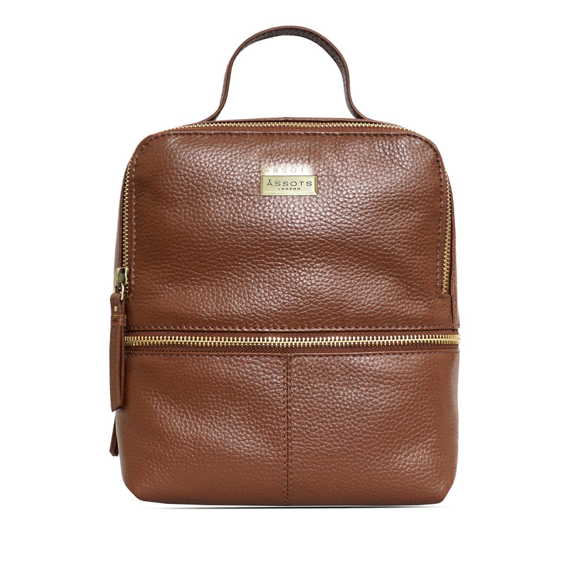 'ELLA' Tan Pebble Grain Mini Real Leather Backpack for Women