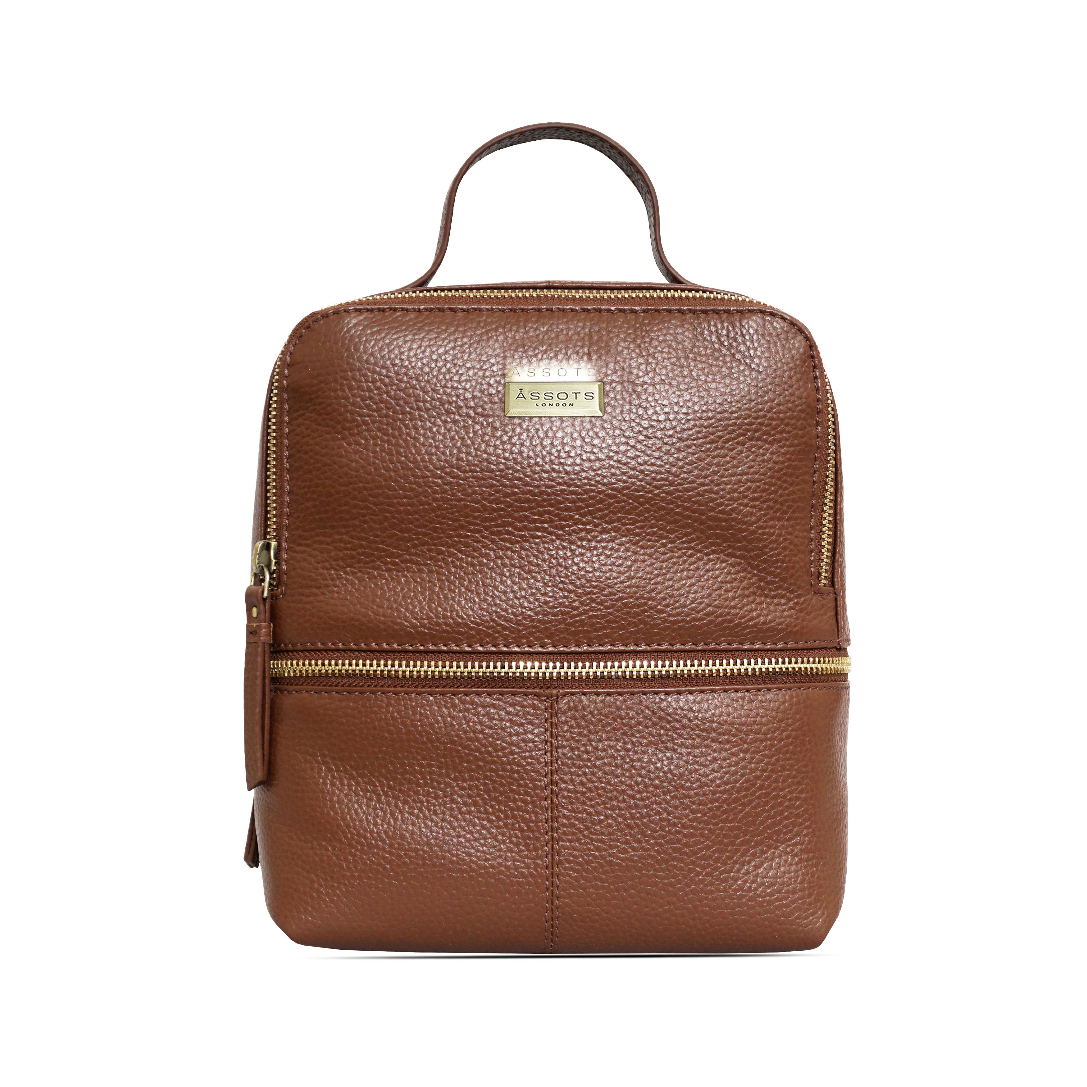 'ELLA' Tan Pebble Grain Mini Real Leather Backpack for Women
