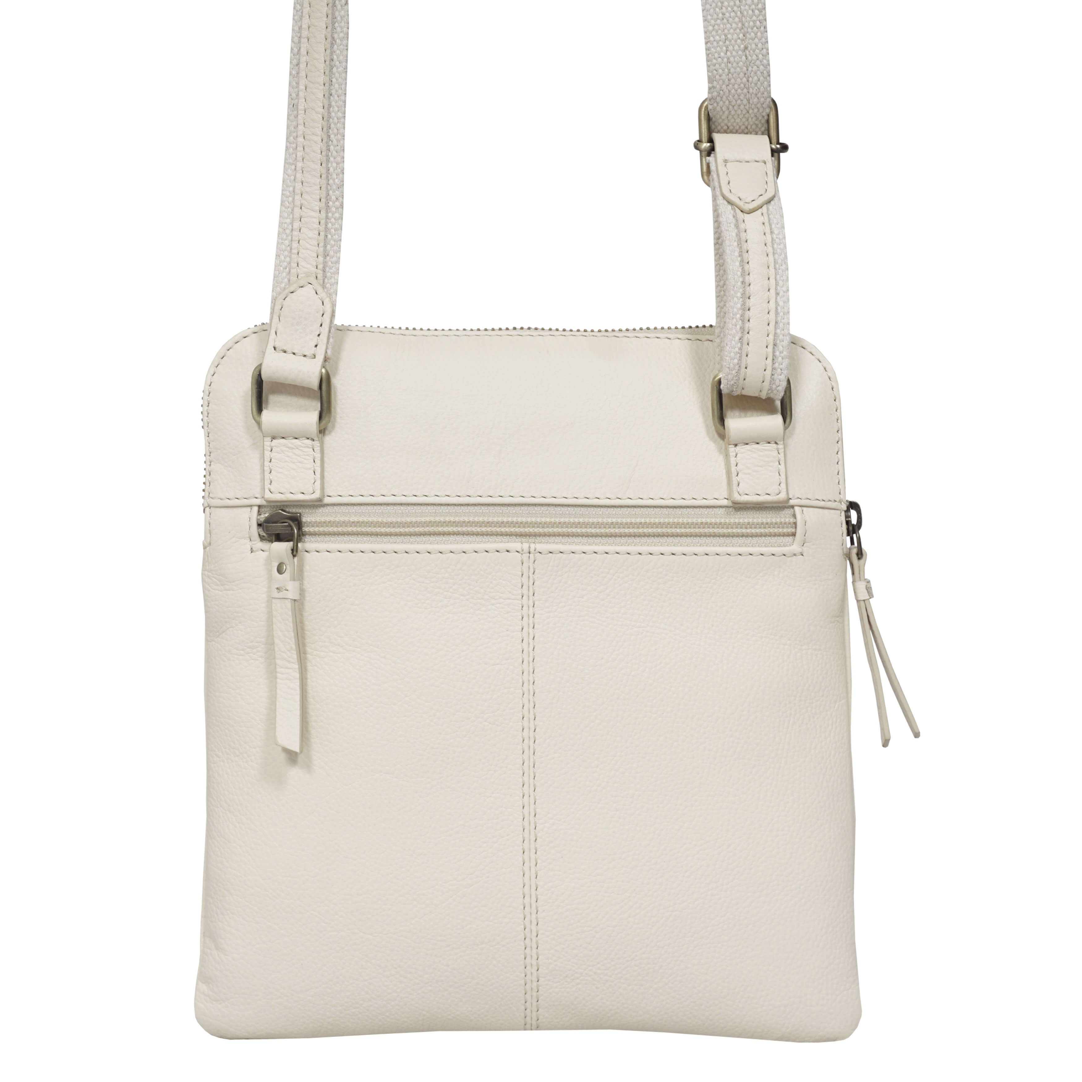 'ELSIE' Cream Pebble Grain Leather Zip Top Crossbody Bag