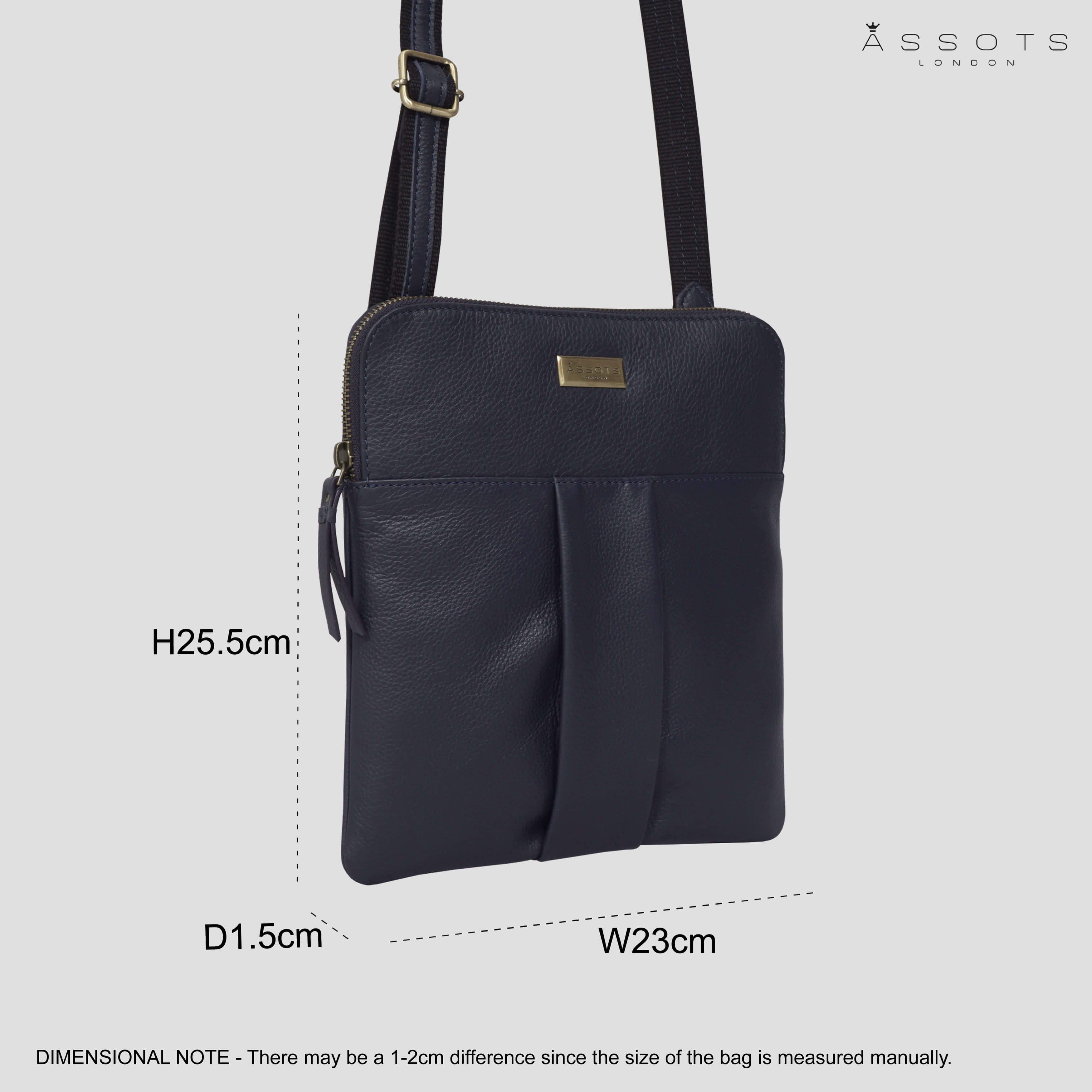 'ELSIE' Navy Pebble Grain Leather Zip Top Crossbody Bag