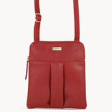 'ELSIE' Paprika Red Pebble Grain Leather Zip Top Crossbody Bag