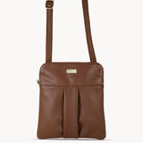 'ELSIE' Tan Pebble Grain Leather Zip Top Crossbody Bag