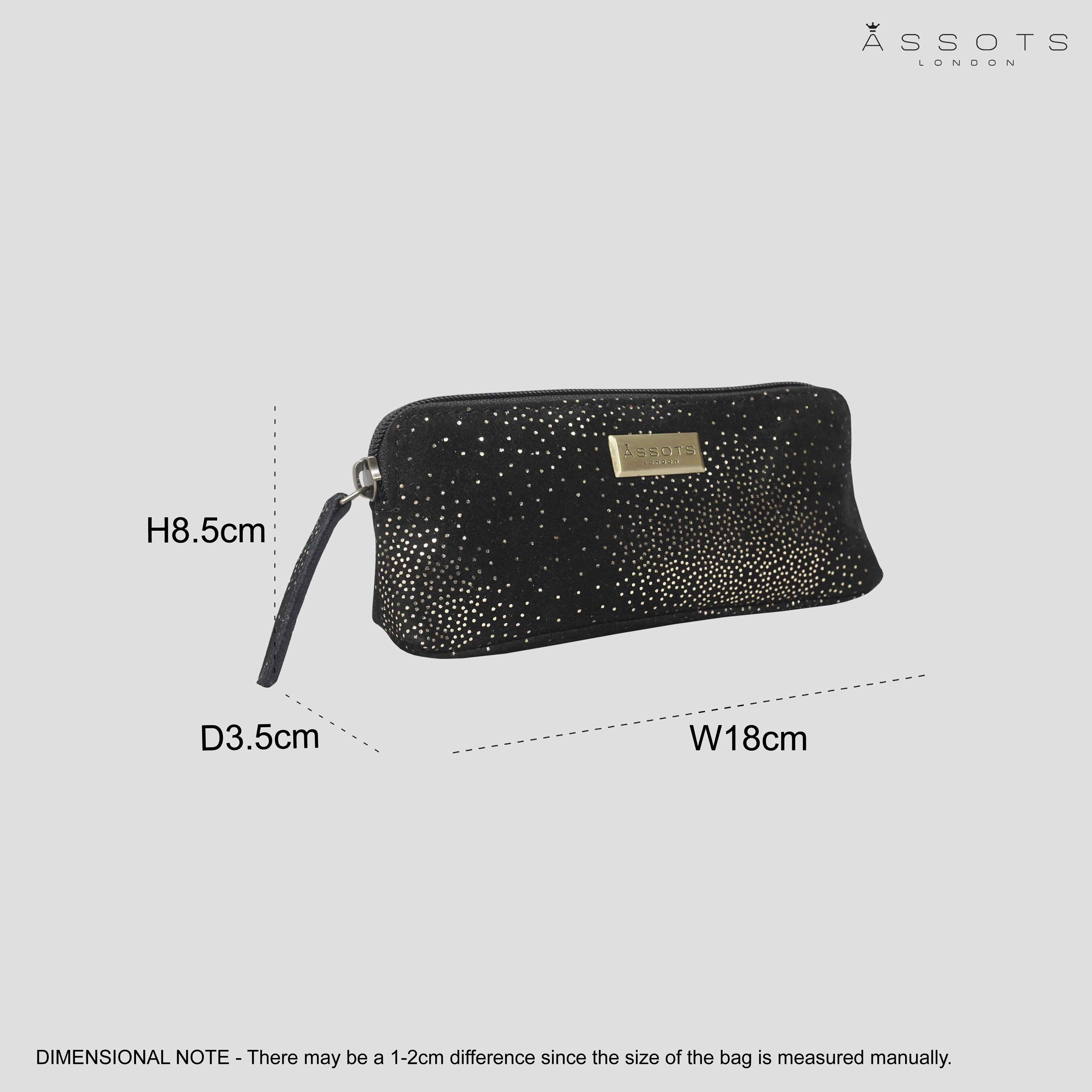 'EMILY' Small Black & Yellow Gold Sparkle Leather MakeUp Bag