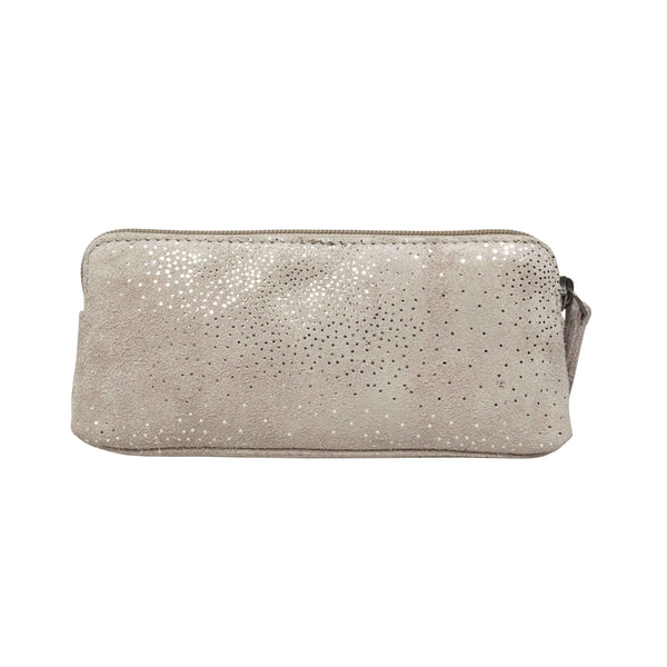 'EMILY' Small Beige & Yellow Gold Sparkle Leather MakeUp Bag