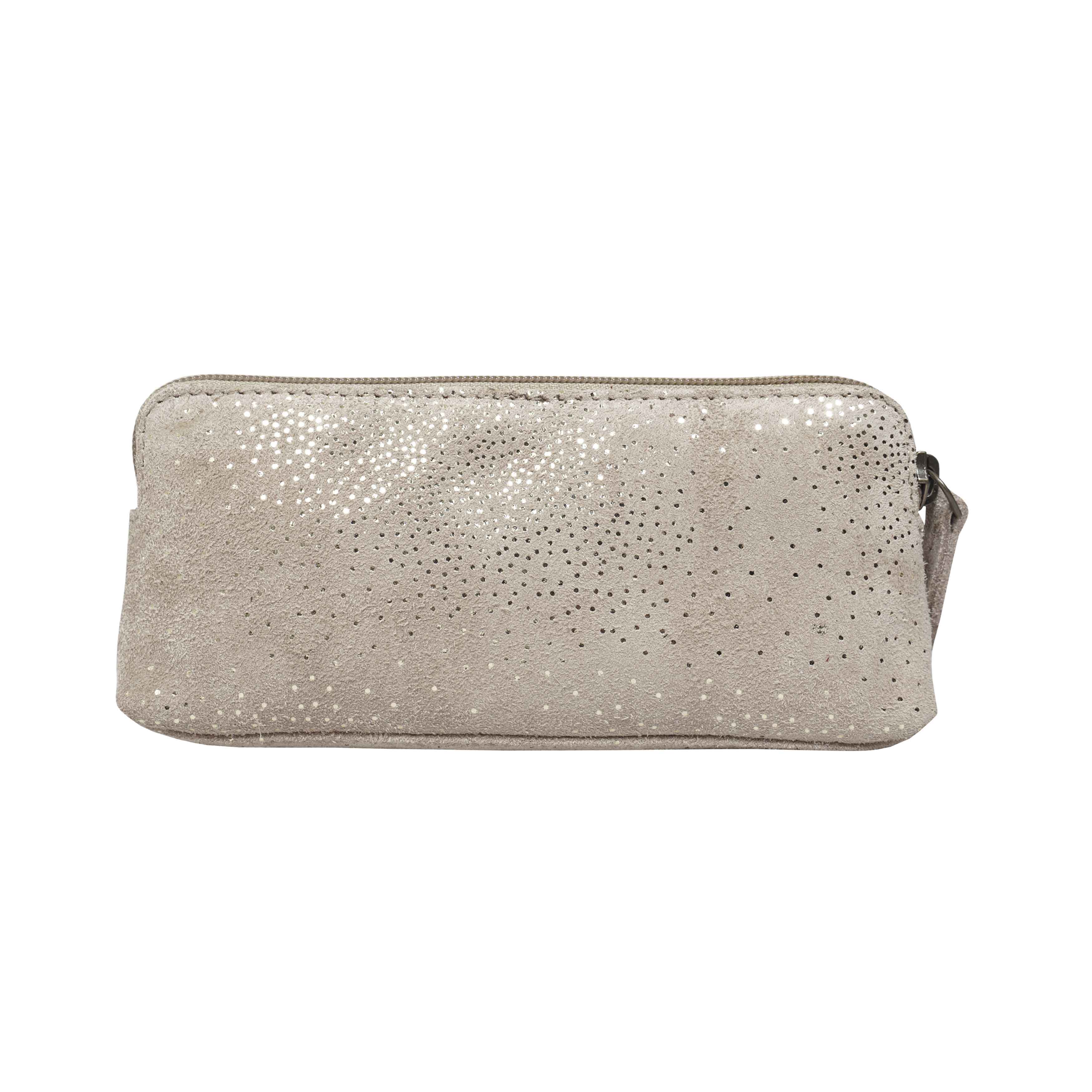 'EMILY' Small Beige & Yellow Gold Sparkle Leather MakeUp Bag