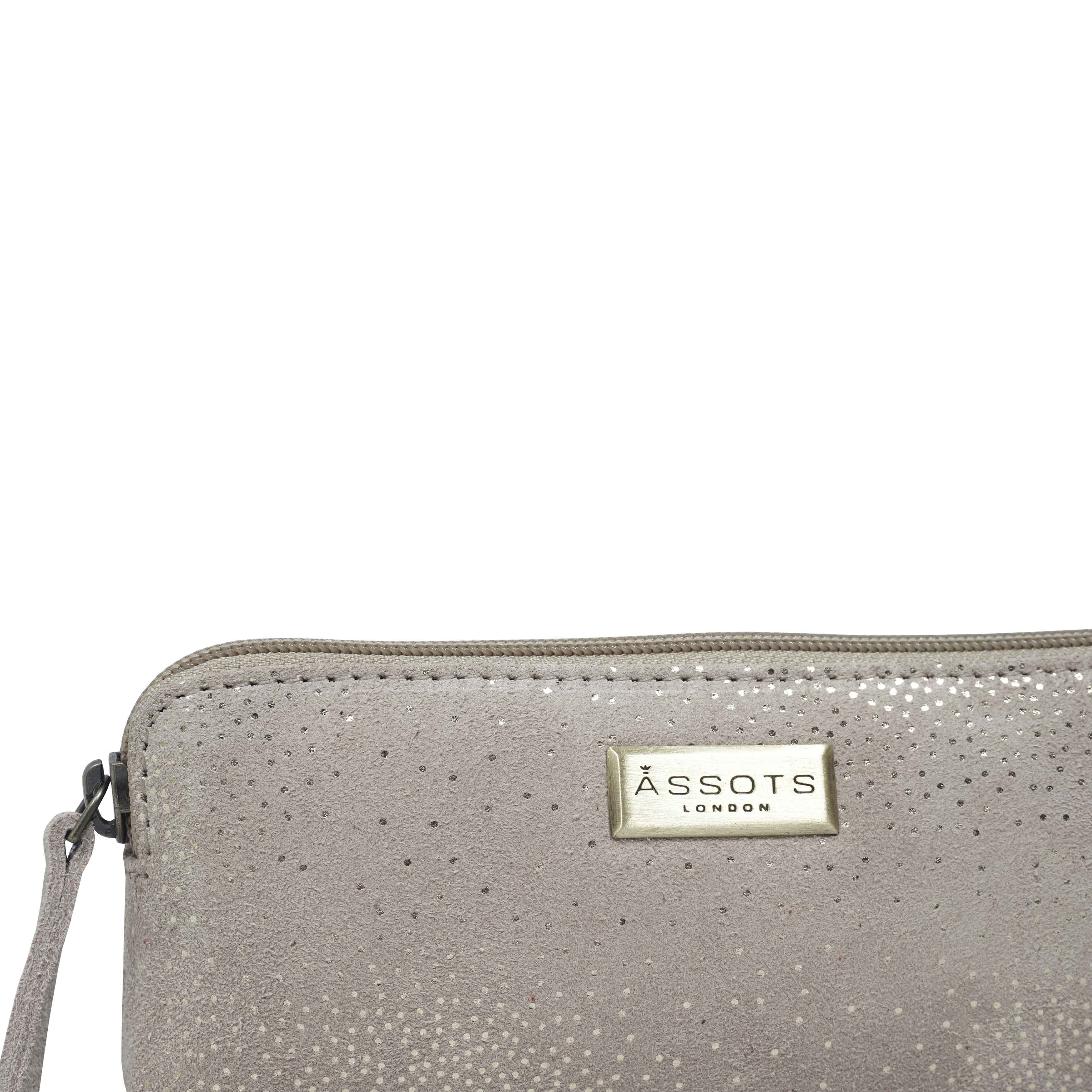 'EMILY' Small Beige & Yellow Gold Sparkle Leather MakeUp Bag