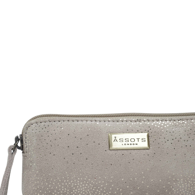 'EMILY' Small Beige & Yellow Gold Sparkle Leather MakeUp Bag