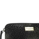 'EMILY' Small Black & Yellow Gold Sparkle Leather MakeUp Bag
