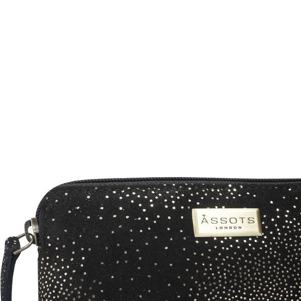 'EMILY' Small Black & Yellow Gold Sparkle Leather MakeUp Bag