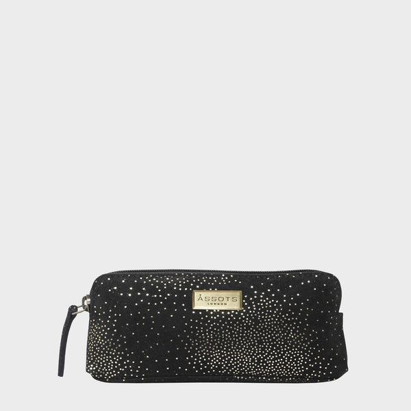 'EMILY' Small Black & Yellow Gold Sparkle Leather MakeUp Bag