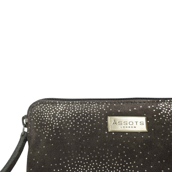 'EMILY' Small Olive & Yellow Gold Sparkle Leather MakeUp Bag