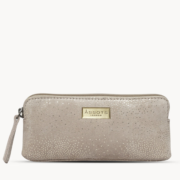 'EMILY' Small Beige & Yellow Gold Sparkle Leather MakeUp Bag