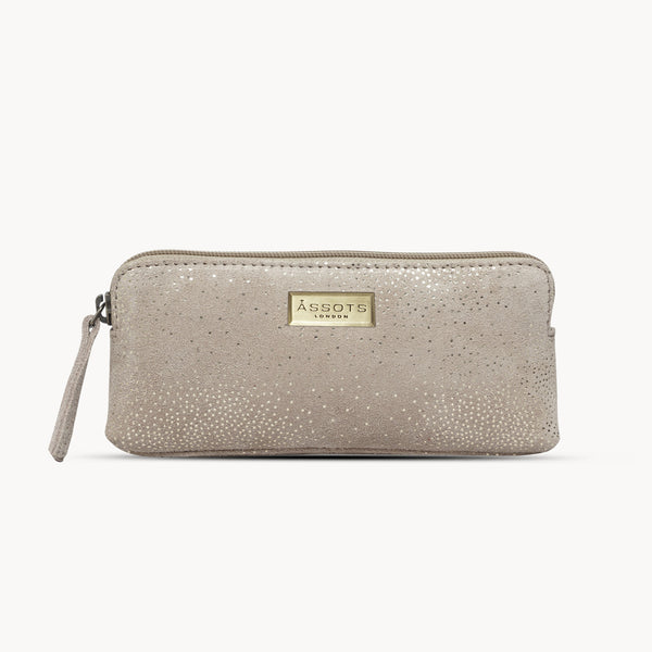 'EMILY' Small Beige & Yellow Gold Sparkle Leather MakeUp Bag