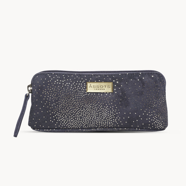 'EMILY' Small Navy & Yellow Gold Sparkle Leather MakeUp Bag