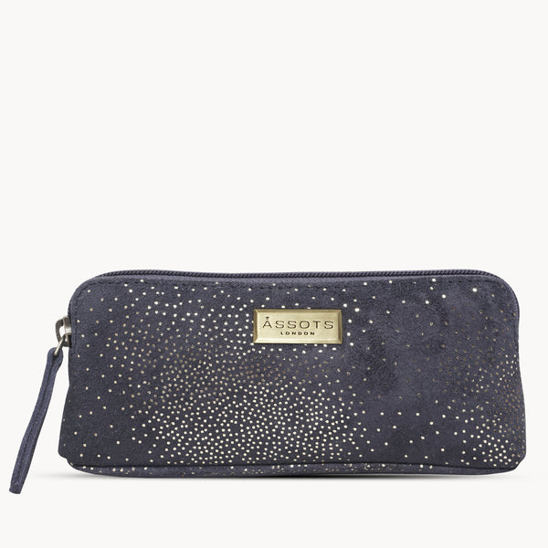 'EMILY' Small Navy & Yellow Gold Sparkle Leather MakeUp Bag