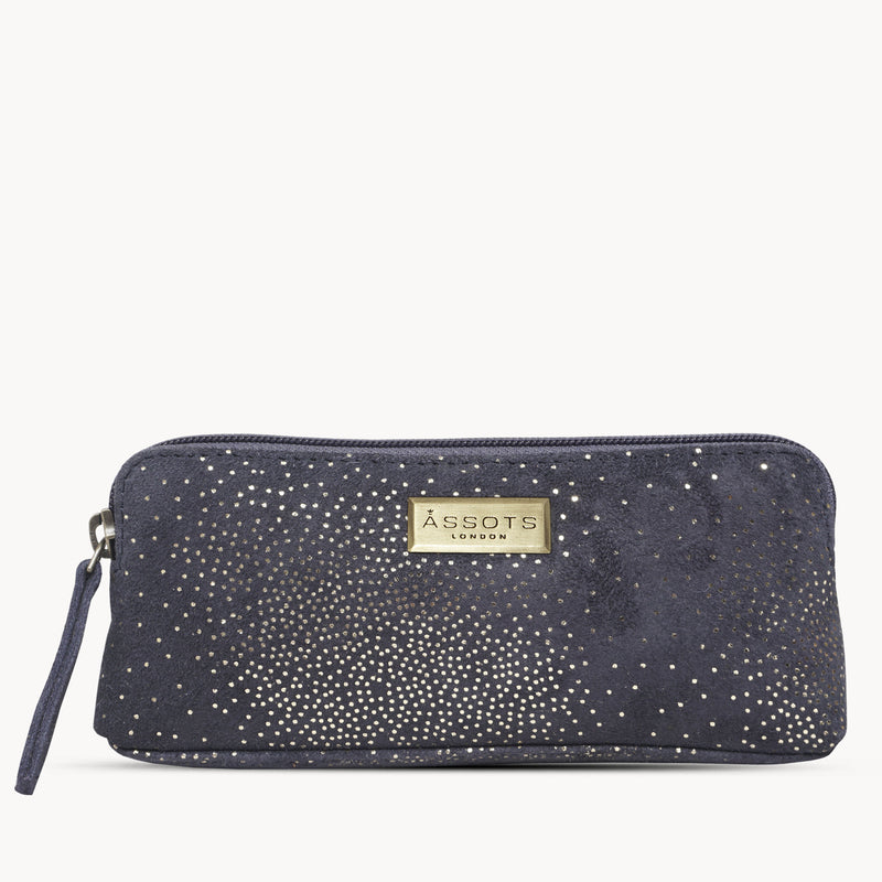 'EMILY' Small Navy & Yellow Gold Sparkle Leather MakeUp Bag