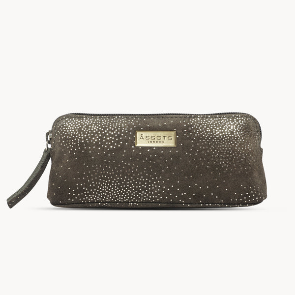 'EMILY' Small Olive & Yellow Gold Sparkle Leather MakeUp Bag