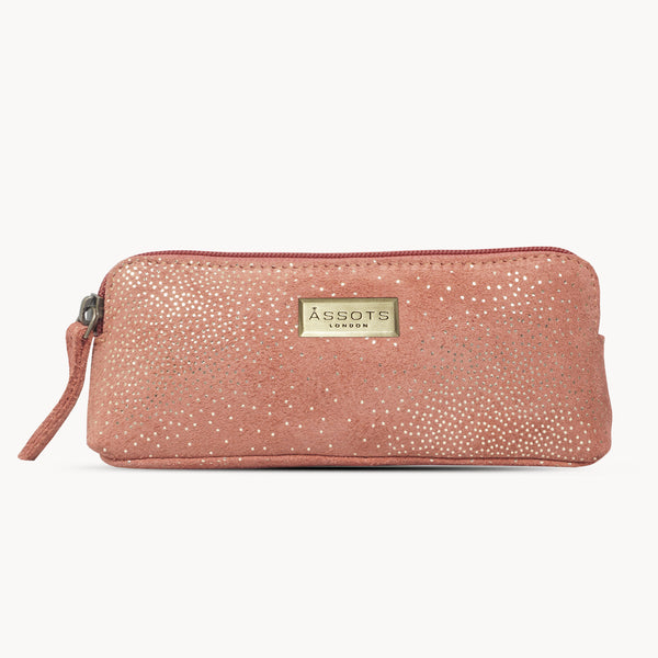 'EMILY' Small Rust Orange & Yellow Gold Sparkle Leather MakeUp Bag