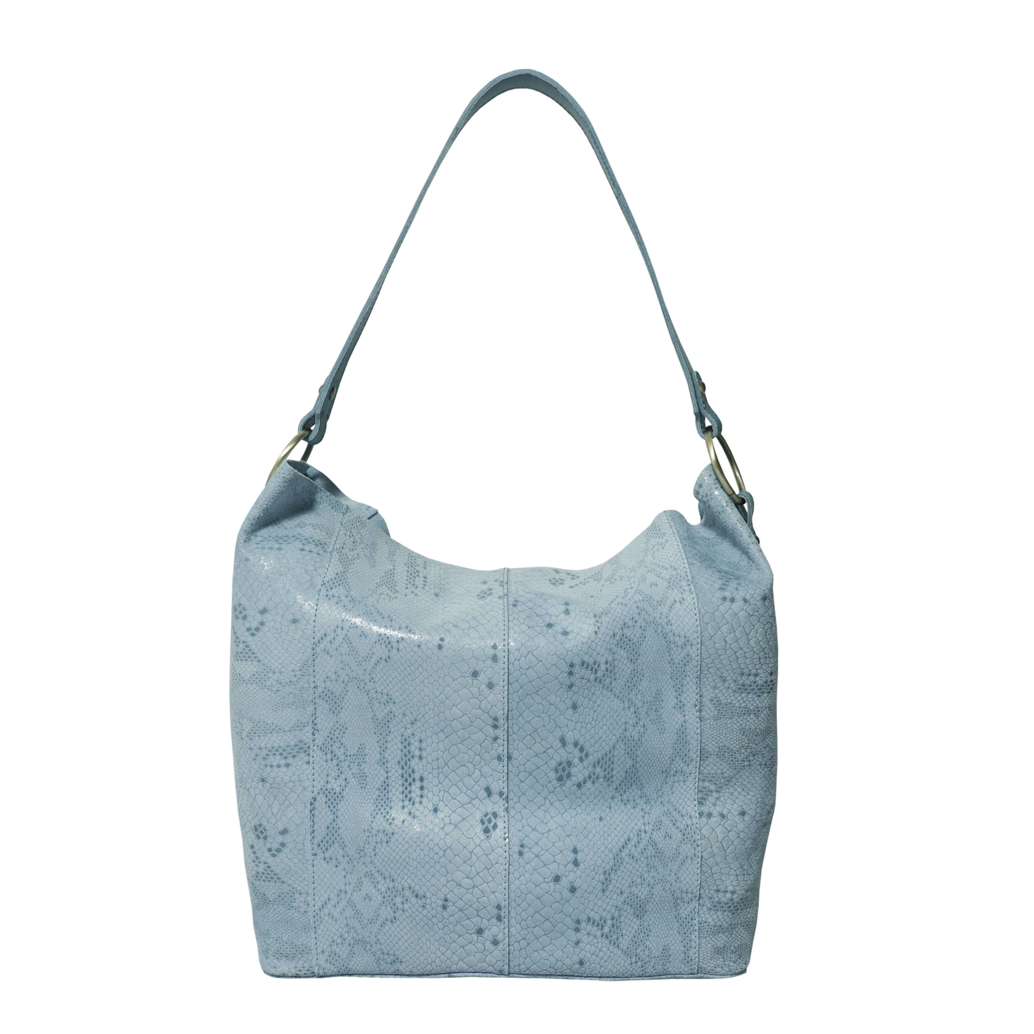 'Esme' Baby Blue Python Snake Real Leather Slouchy Hobo Bag