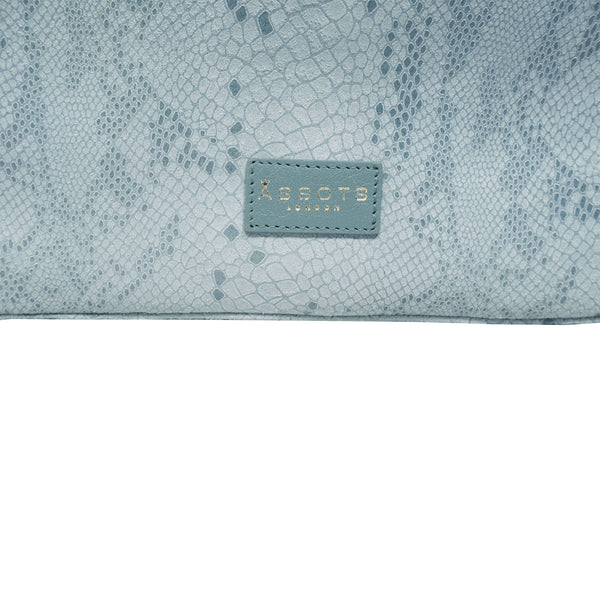 'Esme' Baby Blue Python Snake Real Leather Slouchy Hobo Bag