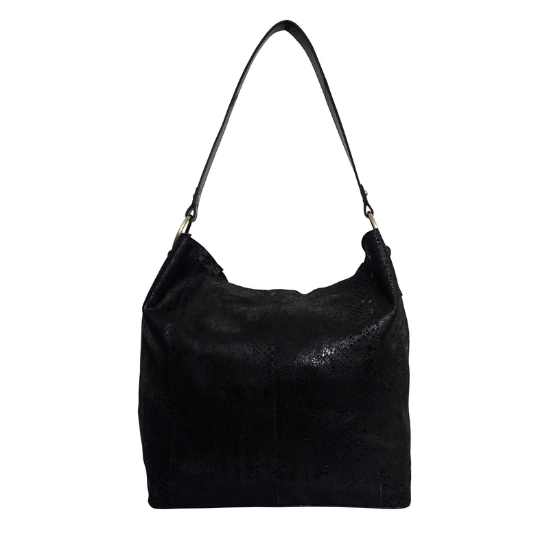 'Esme' Black Python Snake Real Leather Slouchy Hobo Bag