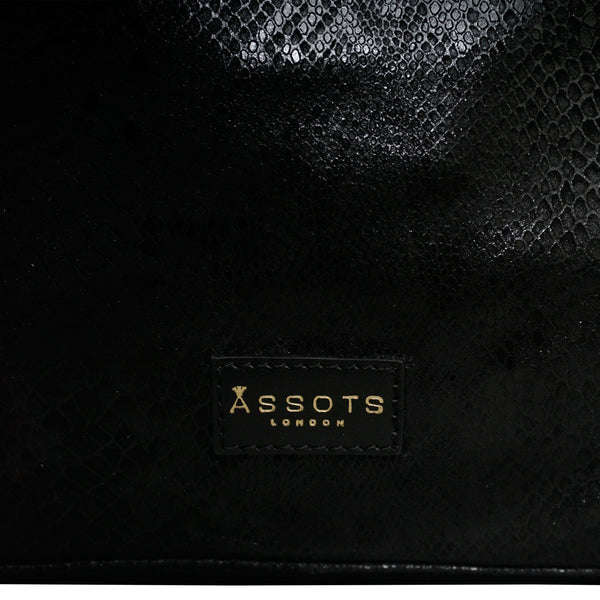 'Esme' Black Python Snake Real Leather Slouchy Hobo Bag