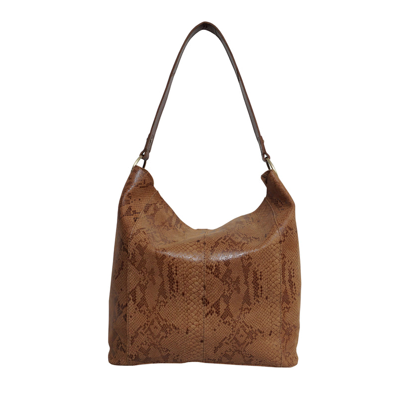 'Esme' Tan Python Snake Real Leather Slouchy Hobo Bag
