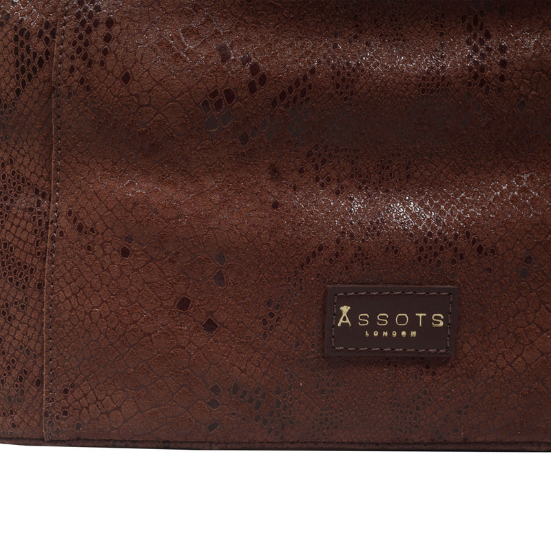 'Esme' Brown Python Snake Real Leather Slouchy Hobo Bag