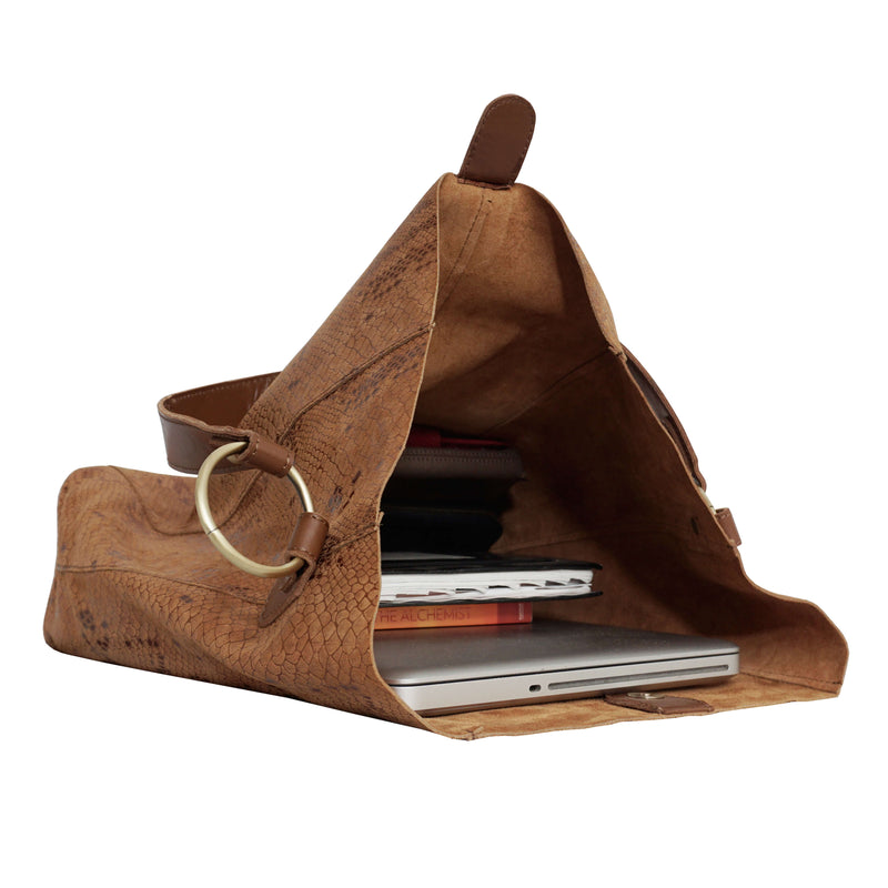 'Esme' Tan Python Snake Real Leather Slouchy Hobo Bag