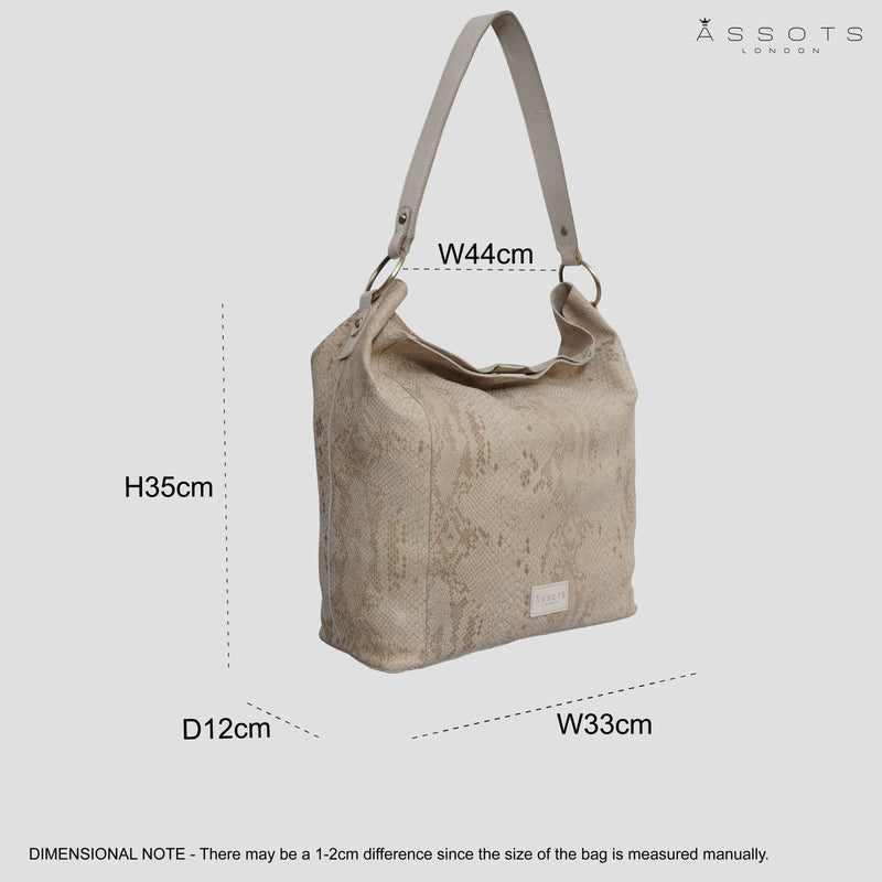 'Esme' Cream Python Snake Real Leather Slouchy Hobo Bag