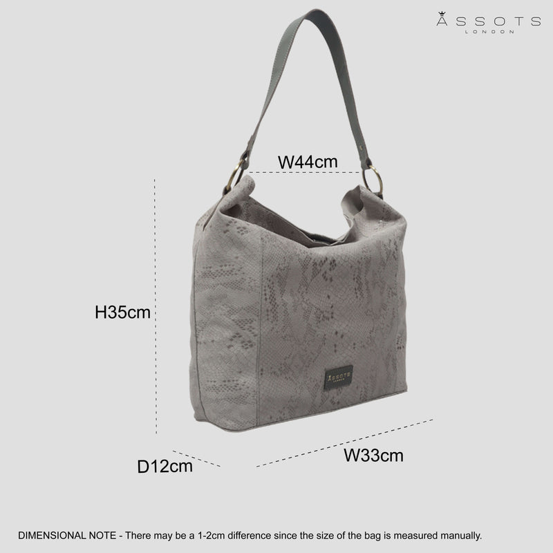 'Esme' Grey Python Snake Real Leather Slouchy Hobo Bag