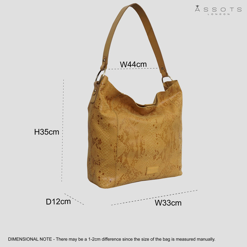 'Esme' Mustard Python Snake Real Leather Slouchy Hobo Bag