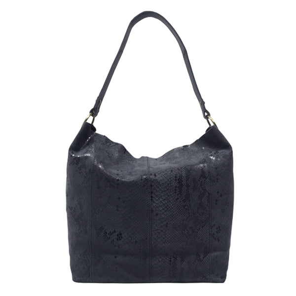 'Esme' Navy Python Snake Real Leather Slouchy Hobo Bag