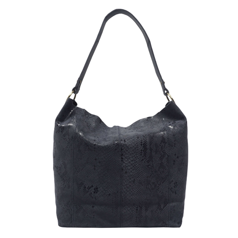 'Esme' Navy Python Snake Real Leather Slouchy Hobo Bag