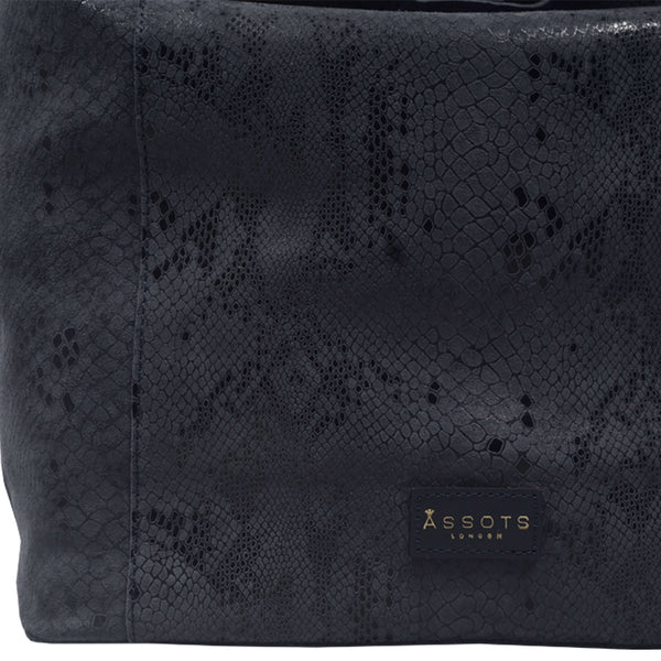 'Esme' Navy Python Snake Real Leather Slouchy Hobo Bag