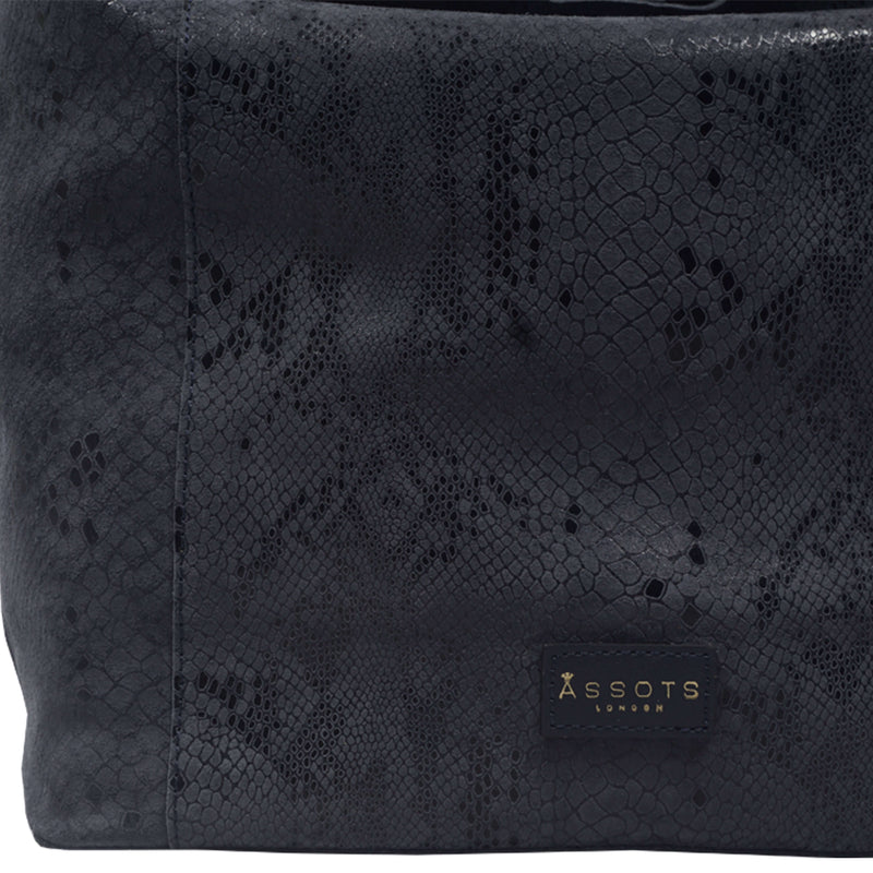 'Esme' Navy Python Snake Real Leather Slouchy Hobo Bag