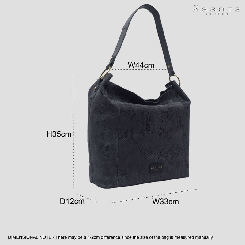 'Esme' Navy Python Snake Real Leather Slouchy Hobo Bag
