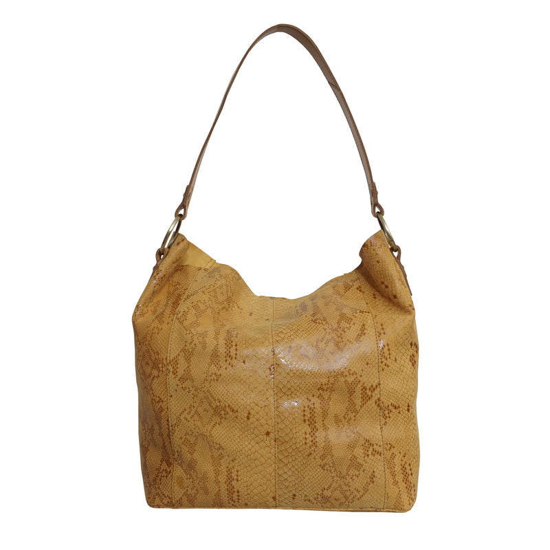 'Esme' Mustard Python Snake Real Leather Slouchy Hobo Bag