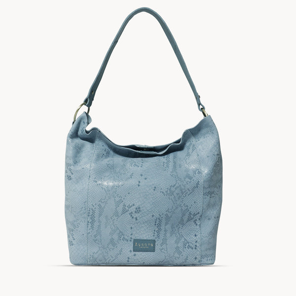 'Esme' Baby Blue Python Snake Real Leather Slouchy Hobo Bag