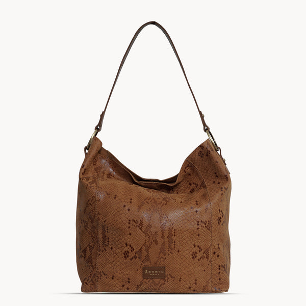'Esme' Brown Python Snake Real Leather Slouchy Hobo Bag