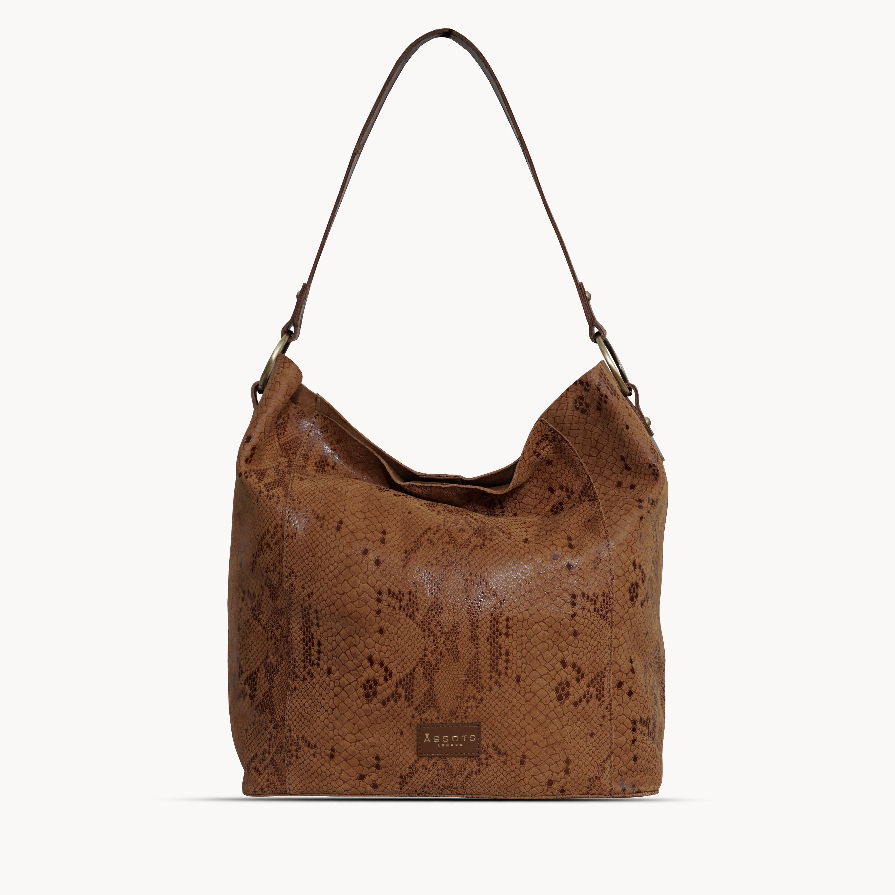'Esme' Tan Python Snake Real Leather Slouchy Hobo Bag