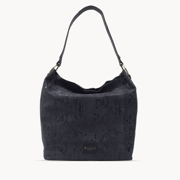 'Esme' Navy Python Snake Real Leather Slouchy Hobo Bag